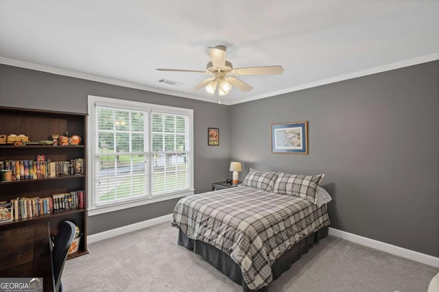 7615 Laurel Oak Dr, Suwanee, GA 30024 - bedroom with ornamental molding, carpet, and ceiling fan