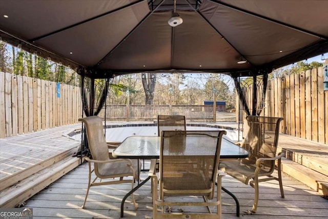916 Marshall Fuller Rd, Dallas, GA 30157 - wooden deck featuring a gazebo, outdoor dining space, and a fenced backyard