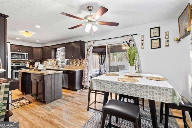 916 Marshall Fuller Rd, Dallas, GA 30157 - kitchen featuring stainless steel appliances, dark brown cabinetry, light wood-style flooring, light countertops, and healthy amount of natural light