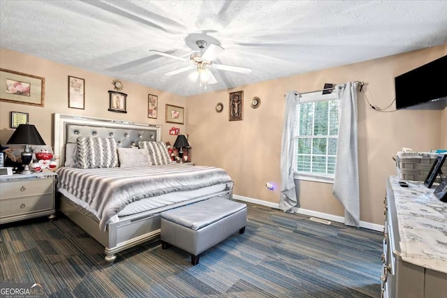 916 Marshall Fuller Rd, Dallas, GA 30157 - bedroom featuring dark colored carpet, ceiling fan, and a textured ceiling