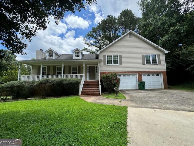 2936 Highland Park Dr, Stone Mountain, GA 30087 - tri-level home featuring covered porch, a garage, driveway, a front yard, and brick siding