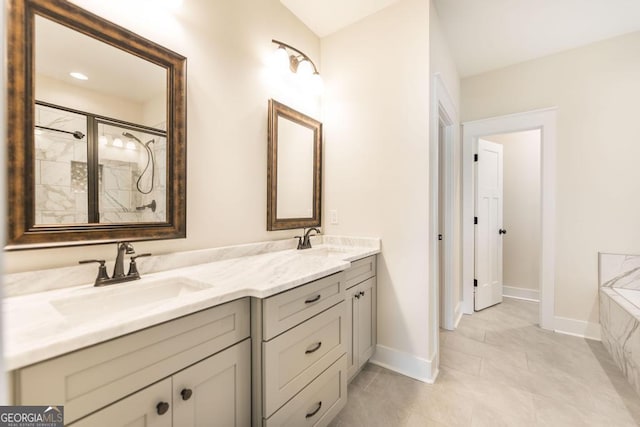 115 Gracetree Way, Kathleen, GA 31047 - full bathroom with double vanity, a bath, and a tile shower