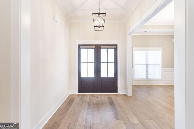115 Gracetree Way, Kathleen, GA 31047 - entrance foyer featuring crown molding, wood finished floors, a chandelier, and french doors
