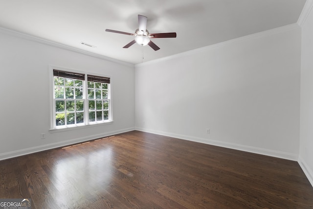 1650 Harvest Ln, Alpharetta, GA 30004 - spare room with ceiling fan, dark wood-style flooring, and ornamental molding