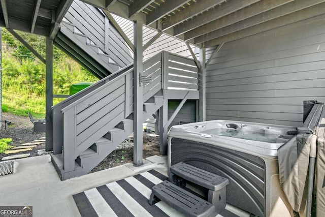 103 Marina Parc Dr, Waleska, GA 30183 - wooden deck with stairway and a hot tub