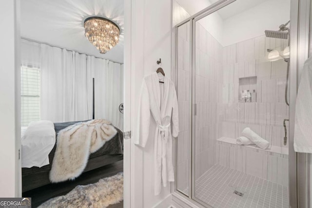 103 Marina Parc Dr, Waleska, GA 30183 - ensuite bathroom with a chandelier and a shower stall