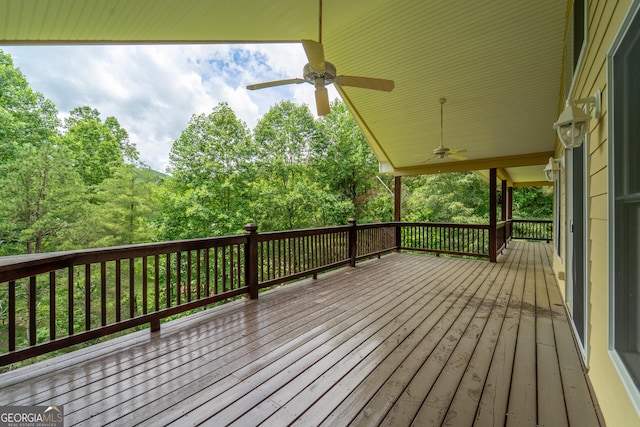 55 Cool Spring Ln, Clayton, GA 30525 - wooden terrace featuring a ceiling fan