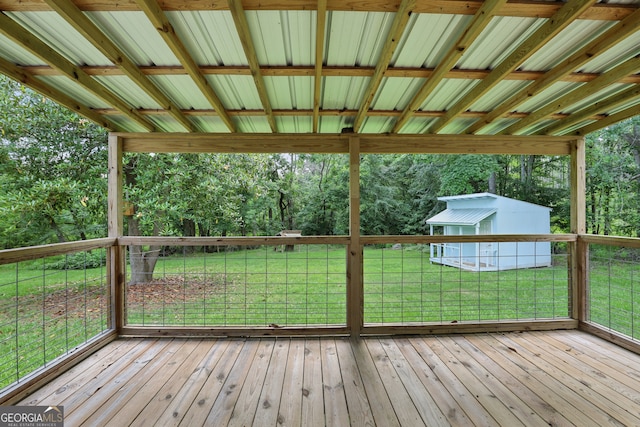 1469 Tabernacle Church Rd, Lincolnton, GA 30817 - wooden deck featuring a lawn and an outdoor structure