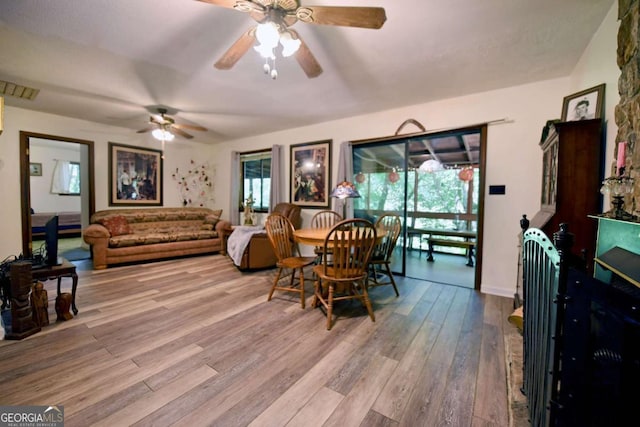 780 Watson Gap Rd, Mineral Bluff, GA 30559 - dining room with wood finished floors and ceiling fan