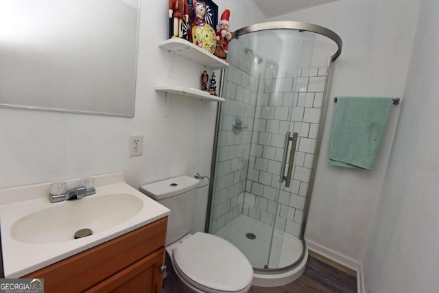 780 Watson Gap Rd, Mineral Bluff, GA 30559 - bathroom with a stall shower, vanity, and wood finished floors
