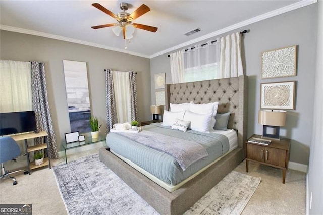 996 Palmetto Ave SW, Atlanta, GA 30314 - carpeted bedroom with crown molding, an office area, and a ceiling fan