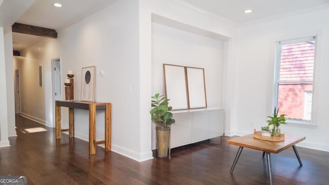 996 Palmetto Ave SW, Atlanta, GA 30314 - interior space with wood finished floors, crown molding, recessed lighting, and beam ceiling