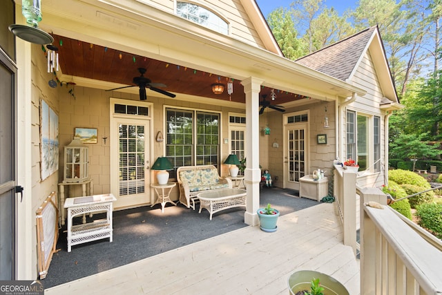 281 Hightower Lake Trl, Ball Ground, GA 30107 - view of patio featuring a ceiling fan and a wooden deck