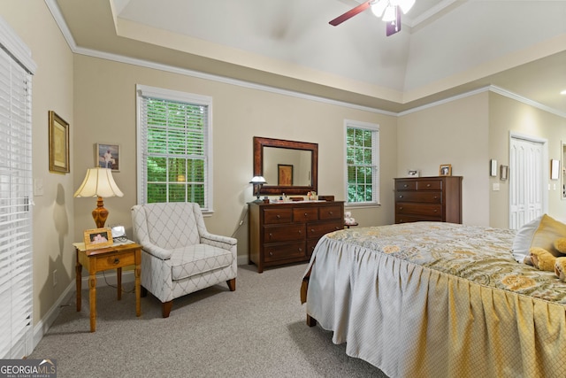 281 Hightower Lake Trl, Ball Ground, GA 30107 - bedroom with carpet floors, ornamental molding, a ceiling fan, and a closet