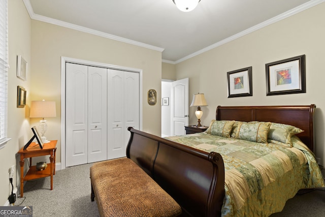 281 Hightower Lake Trl, Ball Ground, GA 30107 - bedroom with carpet flooring, crown molding, and a closet