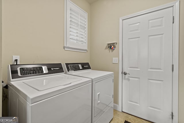 281 Hightower Lake Trl, Ball Ground, GA 30107 - laundry area featuring independent washer and dryer and light tile patterned flooring