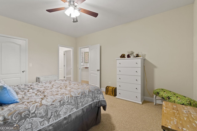281 Hightower Lake Trl, Ball Ground, GA 30107 - bedroom with carpet, ceiling fan, and ensuite bath