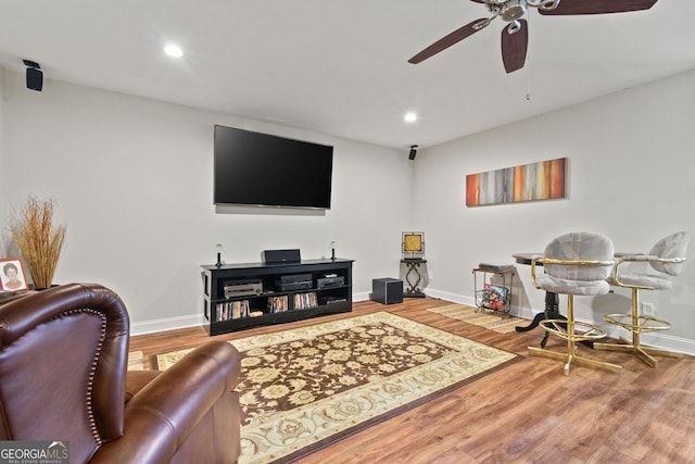 281 Hightower Lake Trl, Ball Ground, GA 30107 - living area featuring recessed lighting, a ceiling fan, and wood finished floors