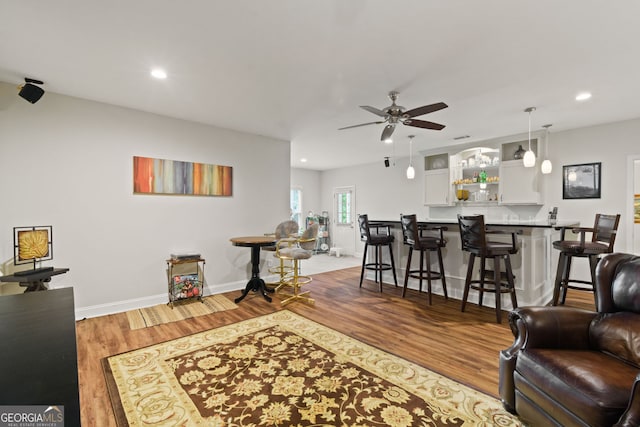 281 Hightower Lake Trl, Ball Ground, GA 30107 - living area with light wood-style flooring, recessed lighting, and a ceiling fan