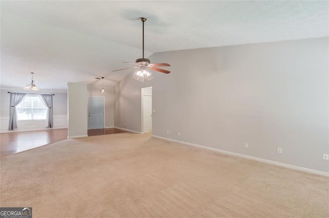 738 Baskins, Winder, GA 30680 - spare room with light carpet, ceiling fan, and vaulted ceiling