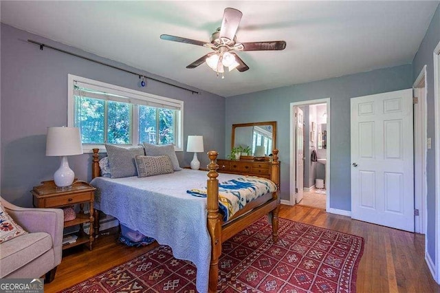 3300 Wiltshire Dr, Avondale Estates, GA 30002 - bedroom featuring wood finished floors, a ceiling fan, and ensuite bathroom