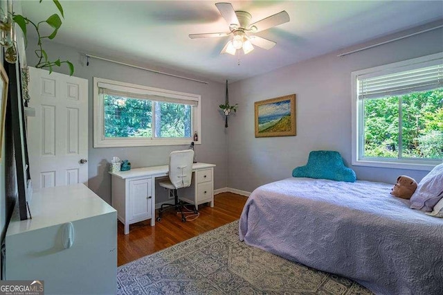 3300 Wiltshire Dr, Avondale Estates, GA 30002 - bedroom with dark wood-style flooring, an office area, and ceiling fan