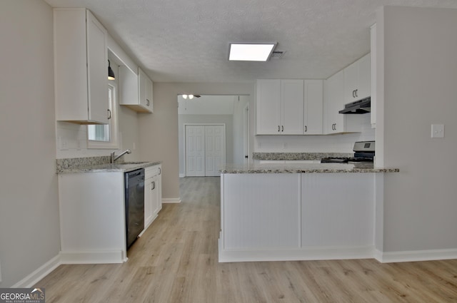 110 Chesterfield Ct, Fayetteville, GA 30214 - kitchen featuring stainless steel stove, under cabinet range hood, light wood-style flooring, light stone counters, and a textured ceiling