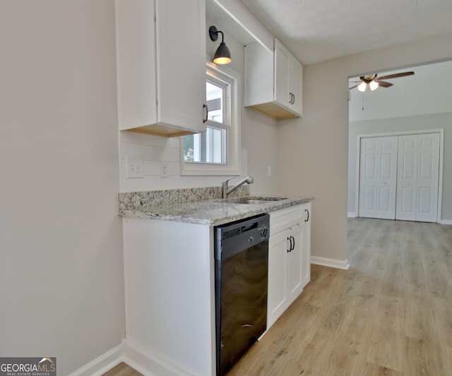 110 Chesterfield Ct, Fayetteville, GA 30214 - kitchen with dishwasher, ceiling fan, light wood-style floors, and white cabinetry