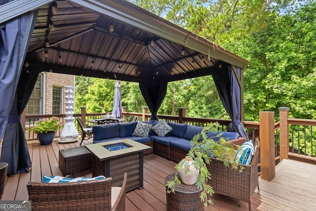 2230 Cambridge Hill Ct, Dacula, GA 30019 - deck featuring an outdoor living space with a fire pit, a gazebo, and outdoor dining space
