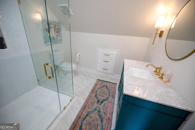 7093 Vaughn Rd, Canton, GA 30115 - full bathroom with vanity, a stall shower, and marble finish floors