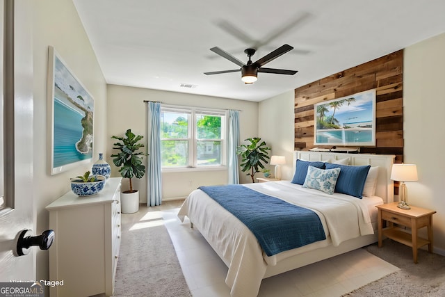 115 Edgewater Way, Peachtree City, GA 30269 - bedroom with wooden walls and ceiling fan