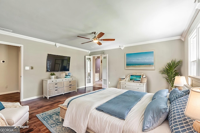 115 Edgewater Way, Peachtree City, GA 30269 - bedroom featuring crown molding, wood finished floors, and a ceiling fan