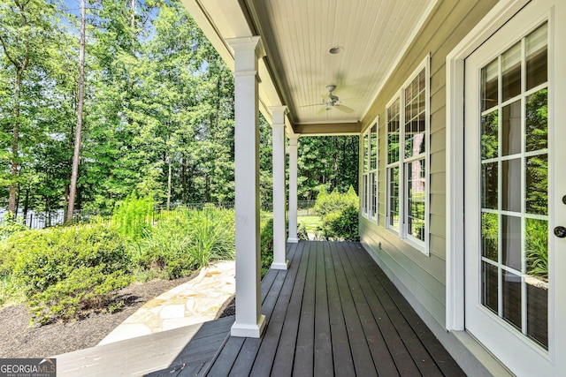 115 Edgewater Way, Peachtree City, GA 30269 - wooden porch featuring ceiling fan