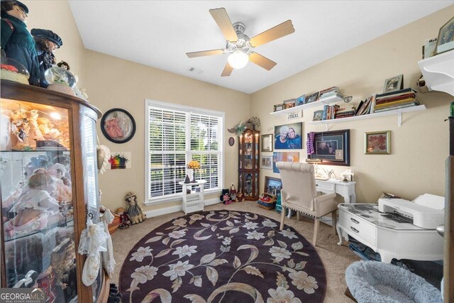 221 Timber Ridge Dr, Clarkesville, GA 30523 - carpeted home office with a ceiling fan