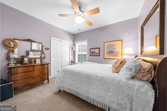221 Timber Ridge Dr, Clarkesville, GA 30523 - bedroom featuring carpet floors, a closet, and a ceiling fan