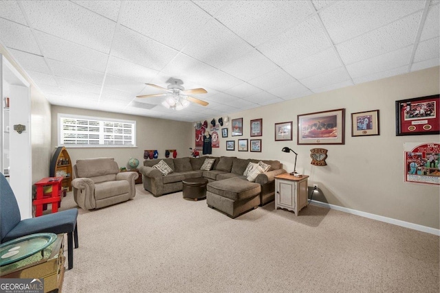 221 Timber Ridge Dr, Clarkesville, GA 30523 - carpeted living room featuring a ceiling fan and a drop ceiling