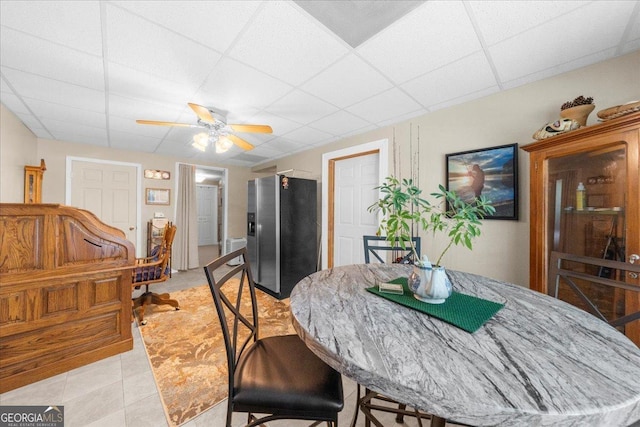 221 Timber Ridge Dr, Clarkesville, GA 30523 - dining room with a paneled ceiling, ceiling fan, and light tile patterned flooring