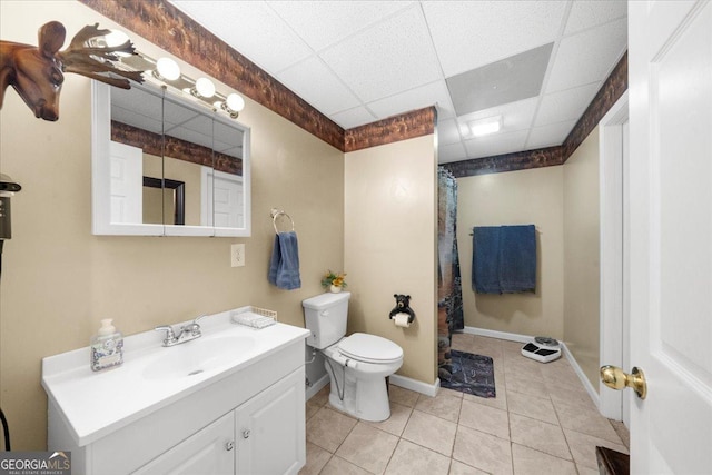 221 Timber Ridge Dr, Clarkesville, GA 30523 - bathroom featuring vanity, a drop ceiling, tile patterned floors, and curtained shower