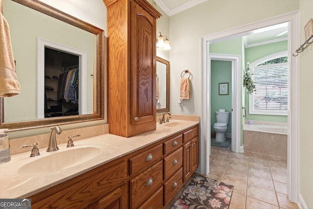 865 Laurel Ridge Rd, Cleveland, GA 30528 - full bath with crown molding, double vanity, a bath, tile patterned flooring, and a walk in closet