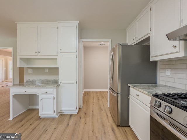 1904 Watercrest Cir, Lawrenceville, GA 30043 - kitchen with white cabinets, light wood-type flooring, open shelves, and backsplash