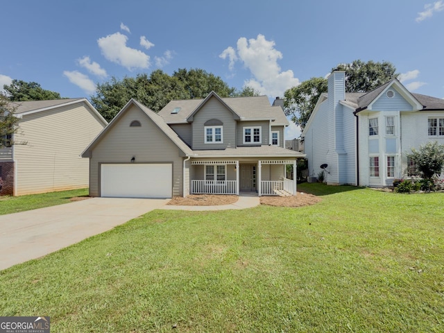 1904 Watercrest Cir, Lawrenceville, GA 30043 - view of front of home with a porch, an attached garage, concrete driveway, and a front yard