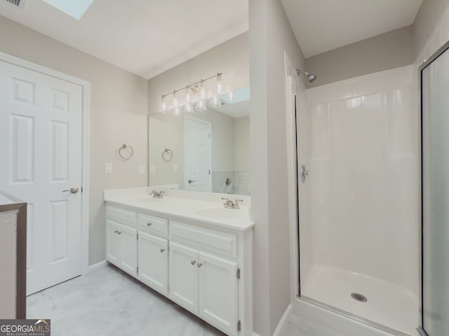 1904 Watercrest Cir, Lawrenceville, GA 30043 - full bathroom with double vanity, a shower, and marble finish flooring