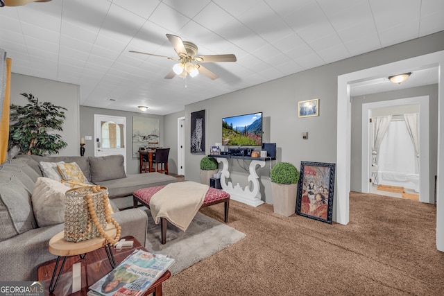 116 Rickman St, Toccoa, GA 30577 - living area with a ceiling fan and carpet floors