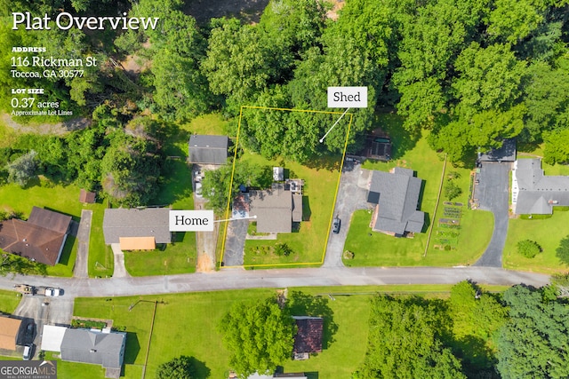 116 Rickman St, Toccoa, GA 30577 - aerial view of property and surrounding area with property parcel outlined