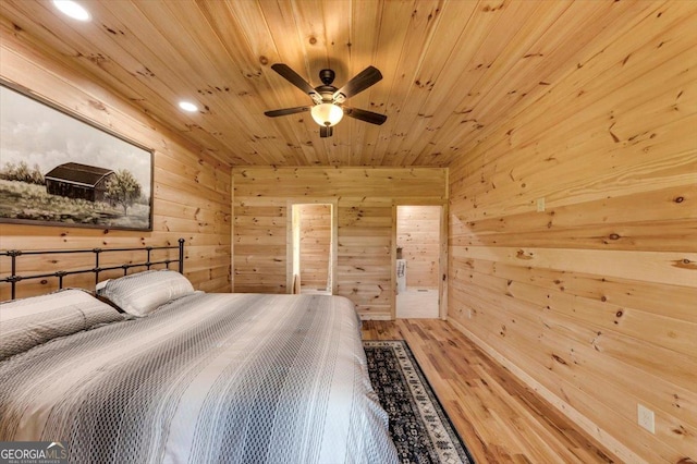 2092 Pleasant Hill Rd NE, Ranger, GA 30734 - bedroom featuring wooden walls, recessed lighting, light wood-style floors, wood ceiling, and a ceiling fan