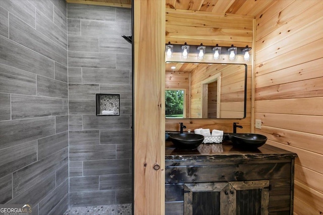 2092 Pleasant Hill Rd NE, Ranger, GA 30734 - full bathroom with double vanity, wood walls, and wooden ceiling