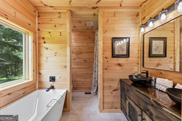 2092 Pleasant Hill Rd NE, Ranger, GA 30734 - bathroom featuring wood walls, healthy amount of natural light, a bath, vanity, and wood finished floors