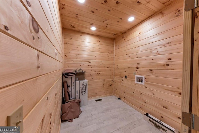 2092 Pleasant Hill Rd NE, Ranger, GA 30734 - laundry area with wood ceiling, wood walls, light wood finished floors, recessed lighting, and hookup for a washing machine