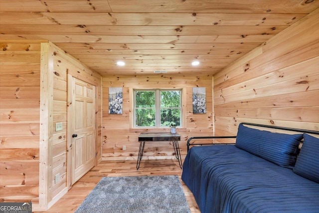 2092 Pleasant Hill Rd NE, Ranger, GA 30734 - bedroom with wood ceiling, light wood finished floors, wooden walls, and recessed lighting