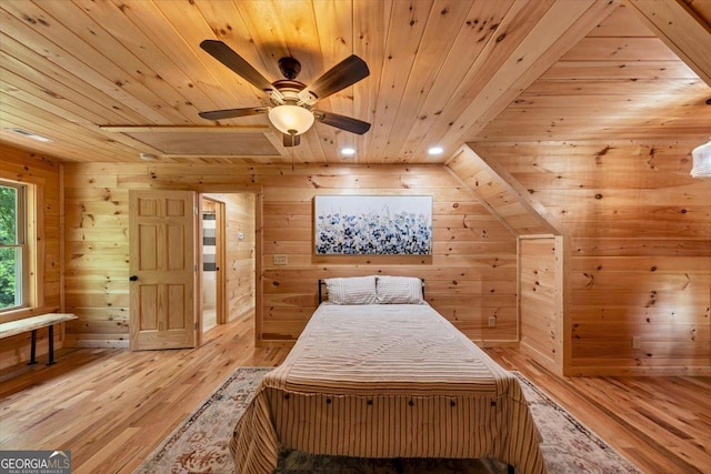 2092 Pleasant Hill Rd NE, Ranger, GA 30734 - bedroom featuring wood ceiling, light wood-style floors, wooden walls, and recessed lighting